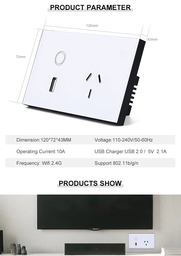 Tuya Aus Standard Smart Switch Electrical Socket Wifi USB Wall Socket Tuya Aus Standard Smart Switch Electrical Socket Wifi USB Wall Socket